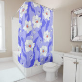 白いケシ：手描き紫シームレス シャワーカーテン (インサイチュ)