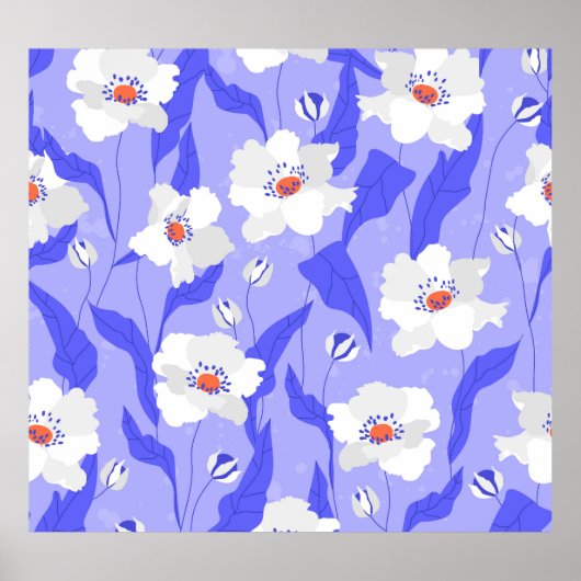 白いケシ：手描き紫シームレス ポスター (正面)