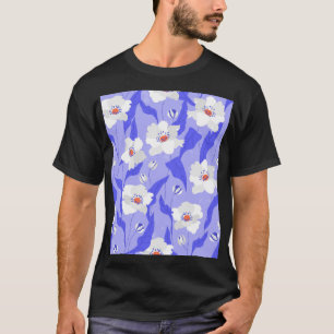 白いケシ:手描き紫シームレス Tシャツ