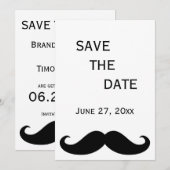 白いゲイのウェディング Save The Date カード 口ひげ (正面/裏面)