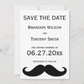 白いゲイのウェディング Save The Date カード 口髭 (裏面)