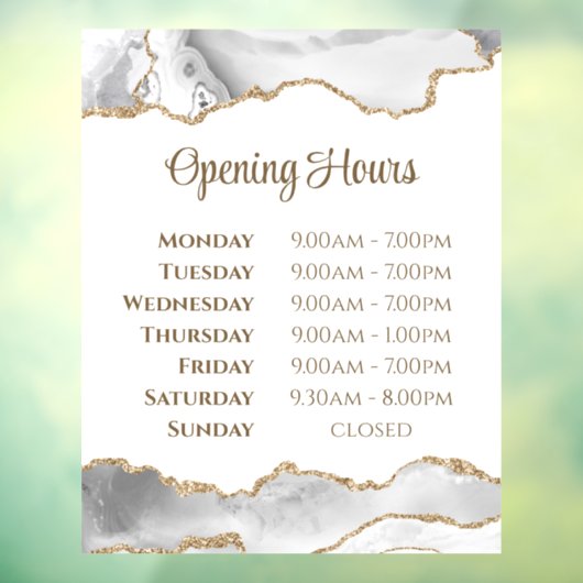 白いゲートの開館時間ウィンドウにしがみつく ウィンドウサイン (シート3)