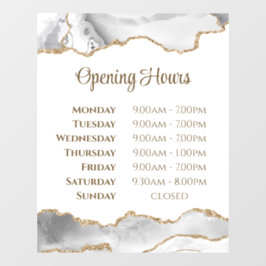 白いゲートの開館時間ウィンドウにしがみつく ウィンドウサイン