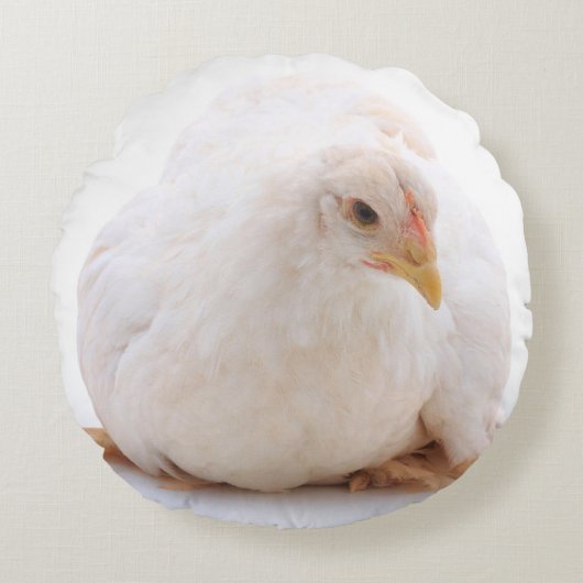 白いコシャンの雌鶏の鶏 ラウンドクッション (正面)