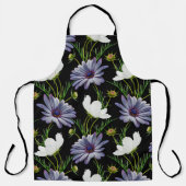 白いコスモスと青いデイジー エプロン (正面)