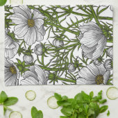 白いコスモスの花 キッチンタオル (折り畳み)