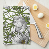 白いコスモスの花 キッチンタオル (四つ折り)