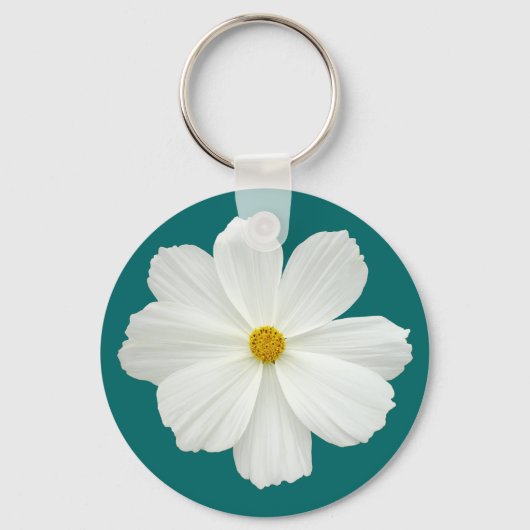 白いコスモスの花 キーホルダー (正面)