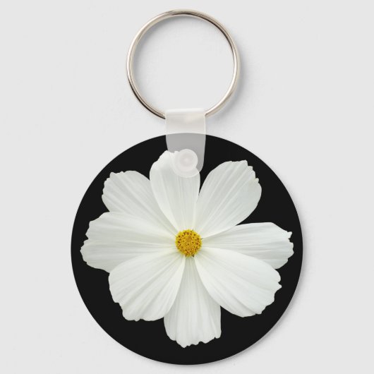 白いコスモスの花 キーホルダー (正面)