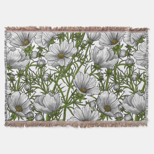 白いコスモスの花 スローブランケット (正面)