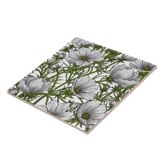 白いコスモスの花 タイル (側面)