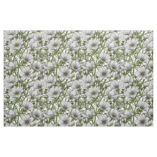 白いコスモスの花 ファブリック (ファットクウォーター)