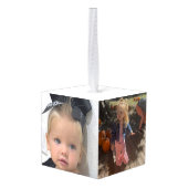 白いコラージュの子パーソナライズされた写真 キューブオーナメント (裏面アングル)