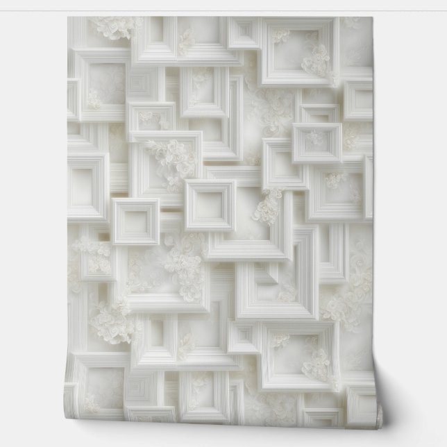 白いコンテンポラリーボックスと抽象芸術花模様 壁紙 (ほどく)