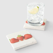 白いコースタクナの3つのイチゴ ストーンコースター (横)