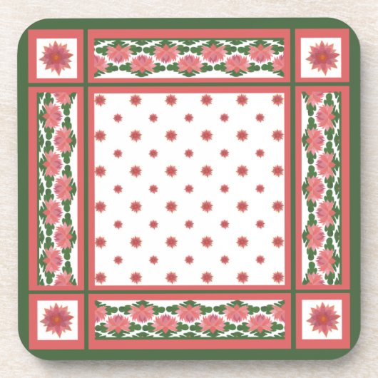 白いコースターのセットにピンクの睡蓮 コースター (正面)