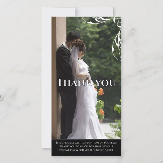 白いコーナースワール結婚式感謝写真カード サンキューカード (正面)