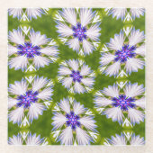 白いコーンフラワーパターン ガラスコースター (正面)