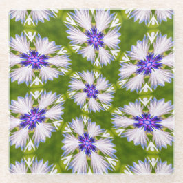 白いコーンフラワーパターン ガラスコースター