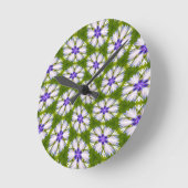 白いコーンフラワーパターン ラウンド壁時計 (傾斜)