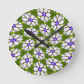 白いコーンフラワーパターン ラウンド壁時計 (正面)
