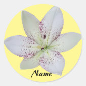 白いゴールデンリリー 花 , 名前入り ラウンドシール (正面)