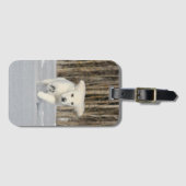 白いゴールデン・リトリーバーの子犬が雪中 ラゲッジタグ (正面横)