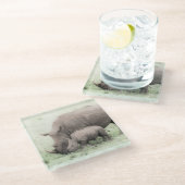 白いサイ及びベビーガラスのコースター ガラスコースター (アングル)