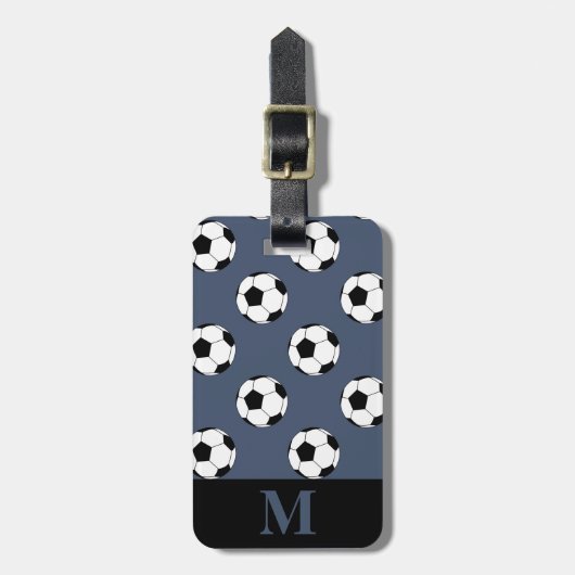 白いサッカーボール モノグラム ブルージーンズ ラゲッジタグ (正面縦)