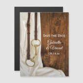 白いサテンと馬のビットウェディング日付を保存 マグネット招待状 (正面/裏面)