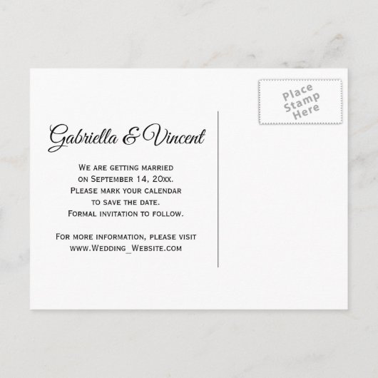 白いサテンと馬のビットウェディング日付を保存 案内ポストカード (裏面)