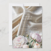 白いサテンにバラと芍薬のカップルシャワー 招待状 (正面)