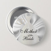 白いサテンのエレガントな花嫁の服 缶バッジ (正面&裏面)