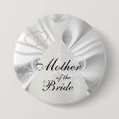 白いサテンのエレガントな花嫁の服 缶バッジ (正面)