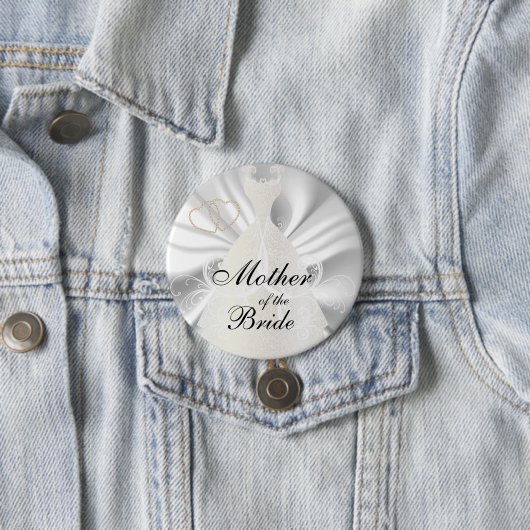 白いサテンのエレガントな花嫁の服 缶バッジ (インサイチュ)