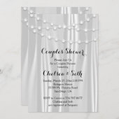 白いサテンのカップルのシャワーに灯りの列 招待状 (正面/裏面)