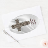 白いサテンのステッカーの十字 楕円形シール (封筒)