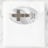 白いサテンのステッカーの十字 楕円形シール (バッグ)