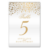 白いサテンの背景の金ゴールドドット テーブルナンバー (裏面)
