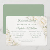 白いサテンローズのウェディングリハーサルディナー 招待状 (正面/裏面)