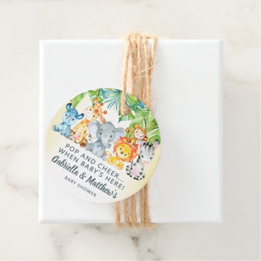 白いサファリの動物の男の子の赤んポップ・アートの坊のシャワーラベル。 フェイバータグ (インサイチュ)