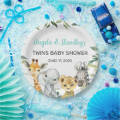 白いサファリ動物の赤ちゃんシャワー紙プレート。 ペーパープレート (パーティー)