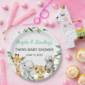 白いサファリ動物の赤ちゃんシャワー紙プレート。 ペーパープレート (パーティー)