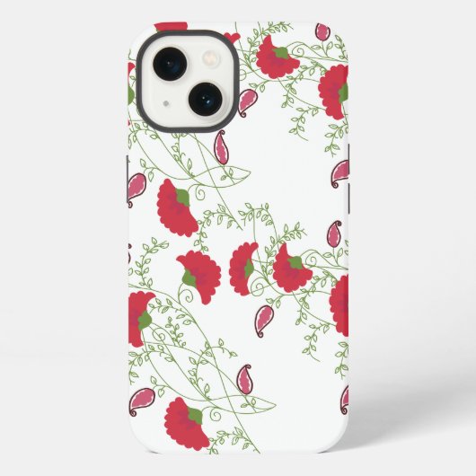 . 白いサムスンギャラクシーに優雅な赤い花柄 iPhoneケース (裏面)
