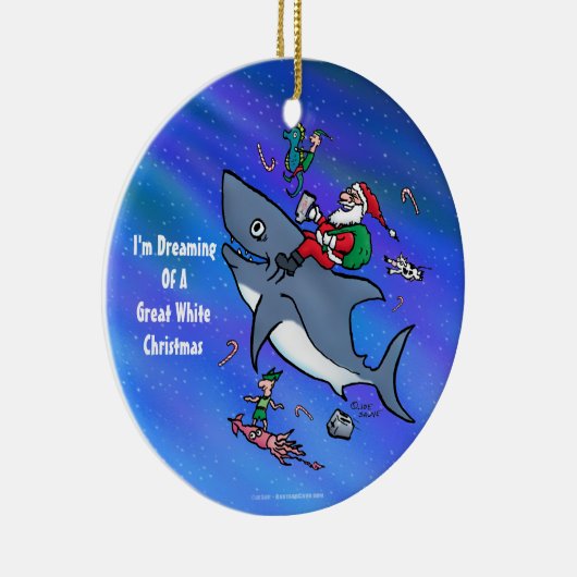 白いサメの素晴らしクリスマスの夢おもしろいを見る セラミックオーナメント (右)