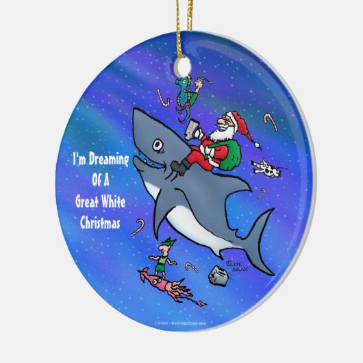 白いサメの素晴らしクリスマスの夢おもしろいを見る セラミックオーナメント (左)