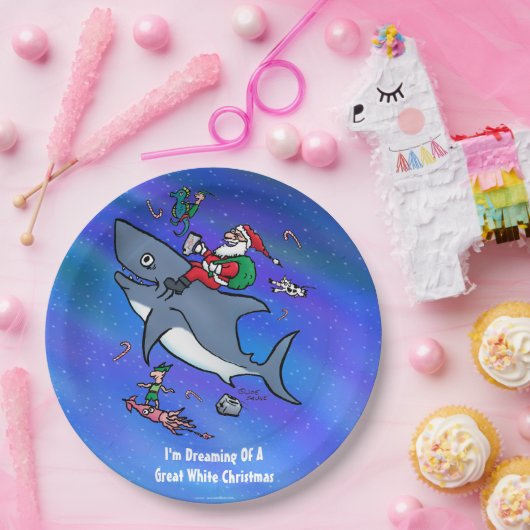 白いサメの素晴らしクリスマスの夢おもしろいを見る ペーパープレート (パーティー)