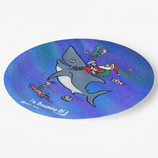 白いサメの素晴らしクリスマスの夢おもしろいを見る ペーパープレート (アングル)
