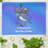 白いサメの素晴らしクリスマスを夢見て キッチンタオル (折り畳み)