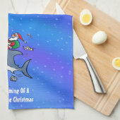 白いサメの素晴らしクリスマスを夢見て キッチンタオル (四つ折り)